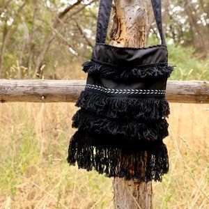 Black boho fringe bag